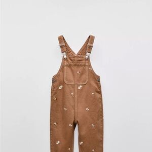 Zara 2T Embroidered Brown Floral Overalls